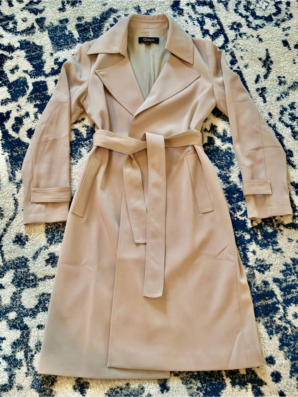 Quince Women's Light Blush Trench Coat Dress with Self-Tie Belt